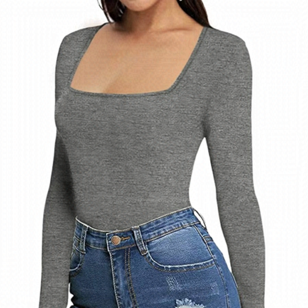Mangopop Square Neck Long Sleeve Bodysuit